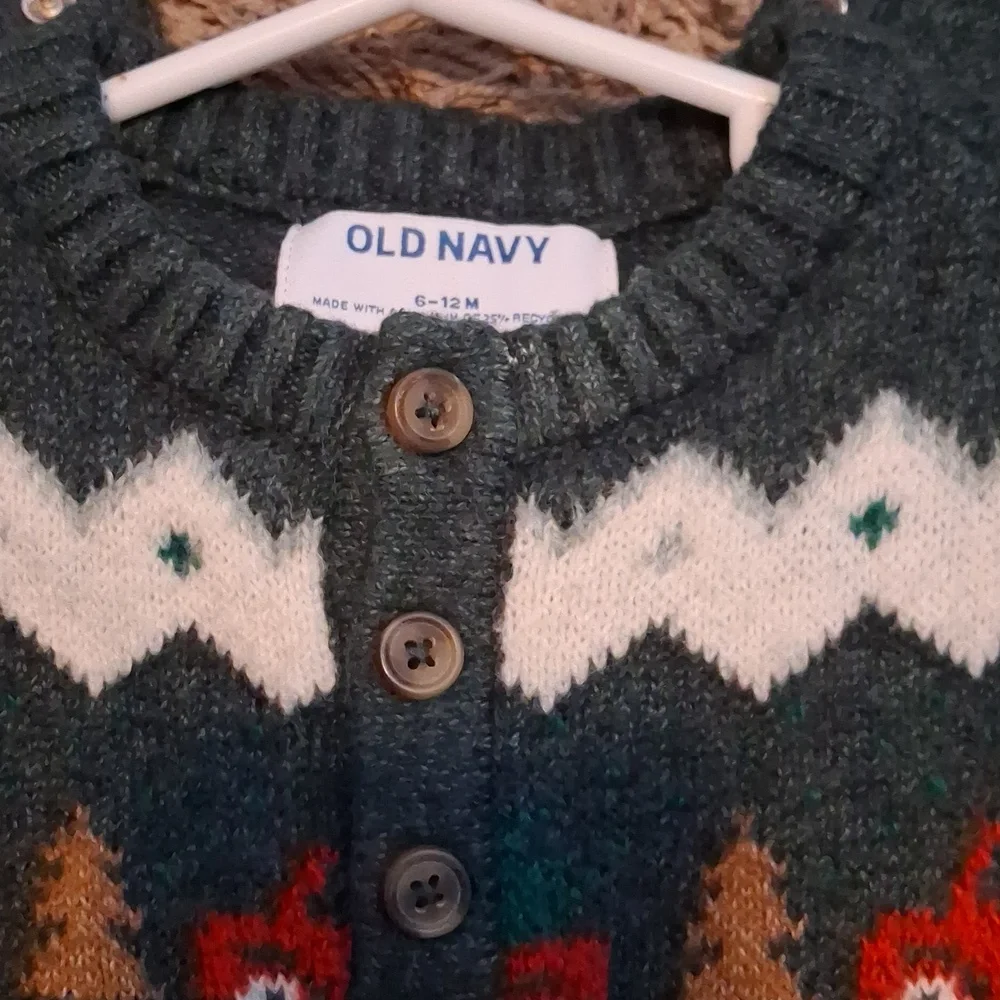 Old Navy Festive Green Knit Baby Romper 6-12 Months Soft Sweater